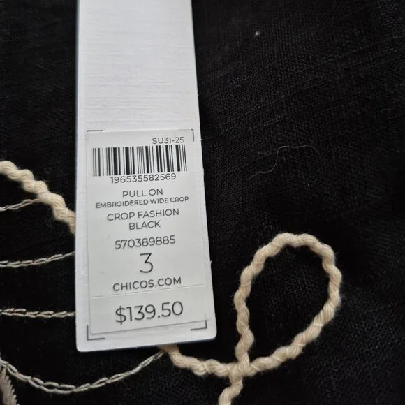 Chico's embroidered wide-leg cropped pants, black/neutral, sizes M and L - Picture 9 of 10